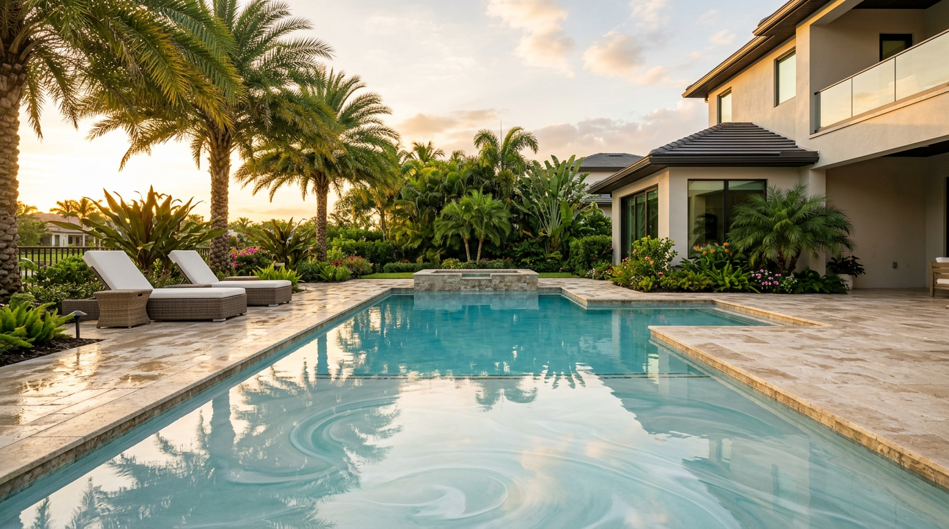 Florida-style pool with glossy modern epoxy-look finish